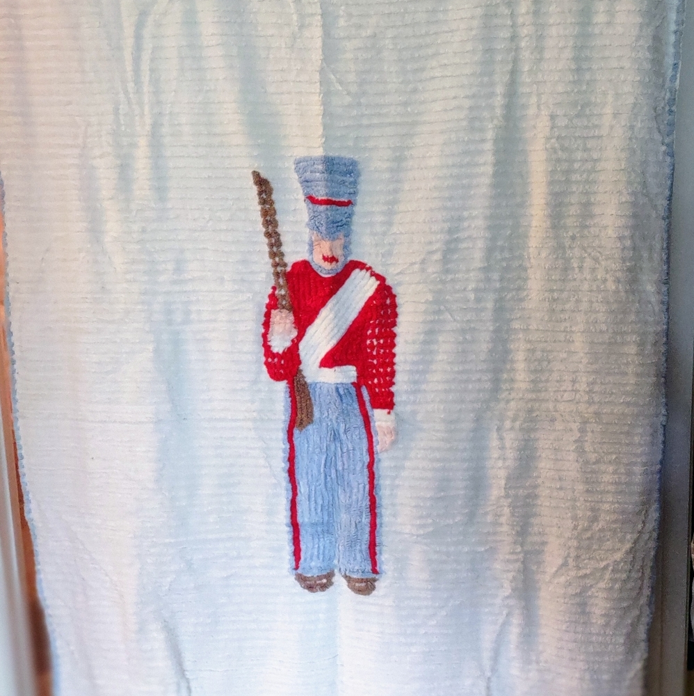 Vtg Crib Blanket Chenille Toy Soldier